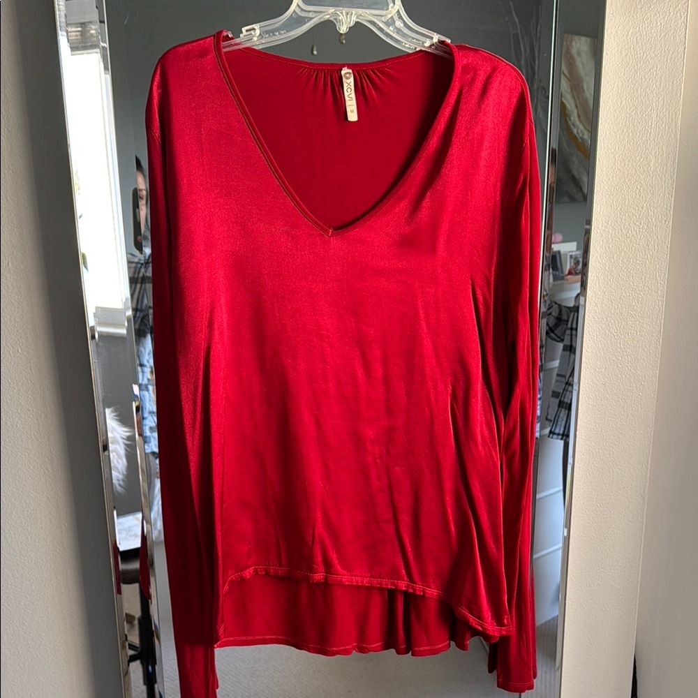 Women's Red V-Neck Top